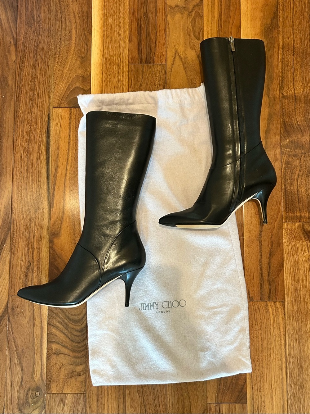 Jimmy Choo Black Leather Pointed-Toe Heel Boots
